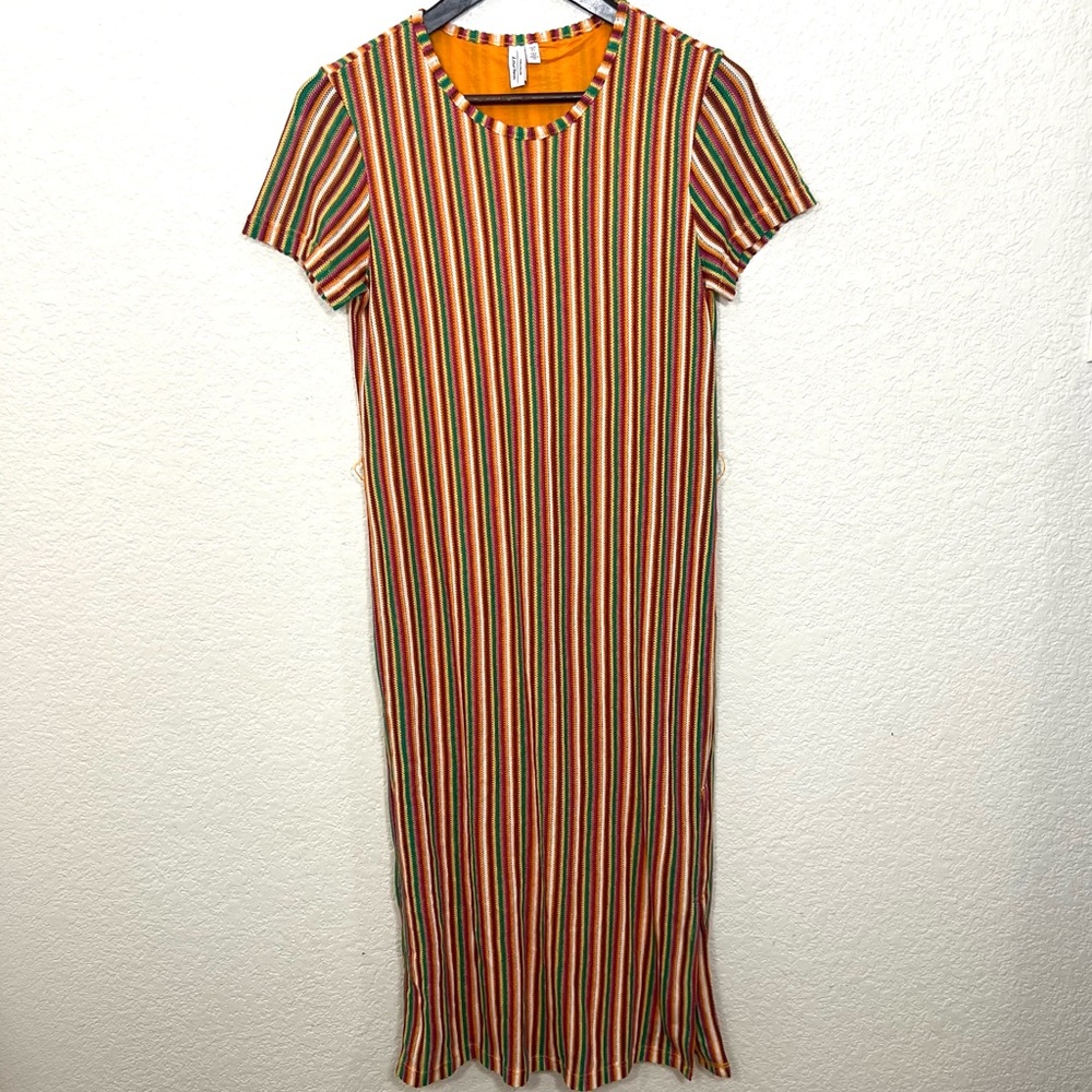 & other stories rainbow striped knit midi dress size 4